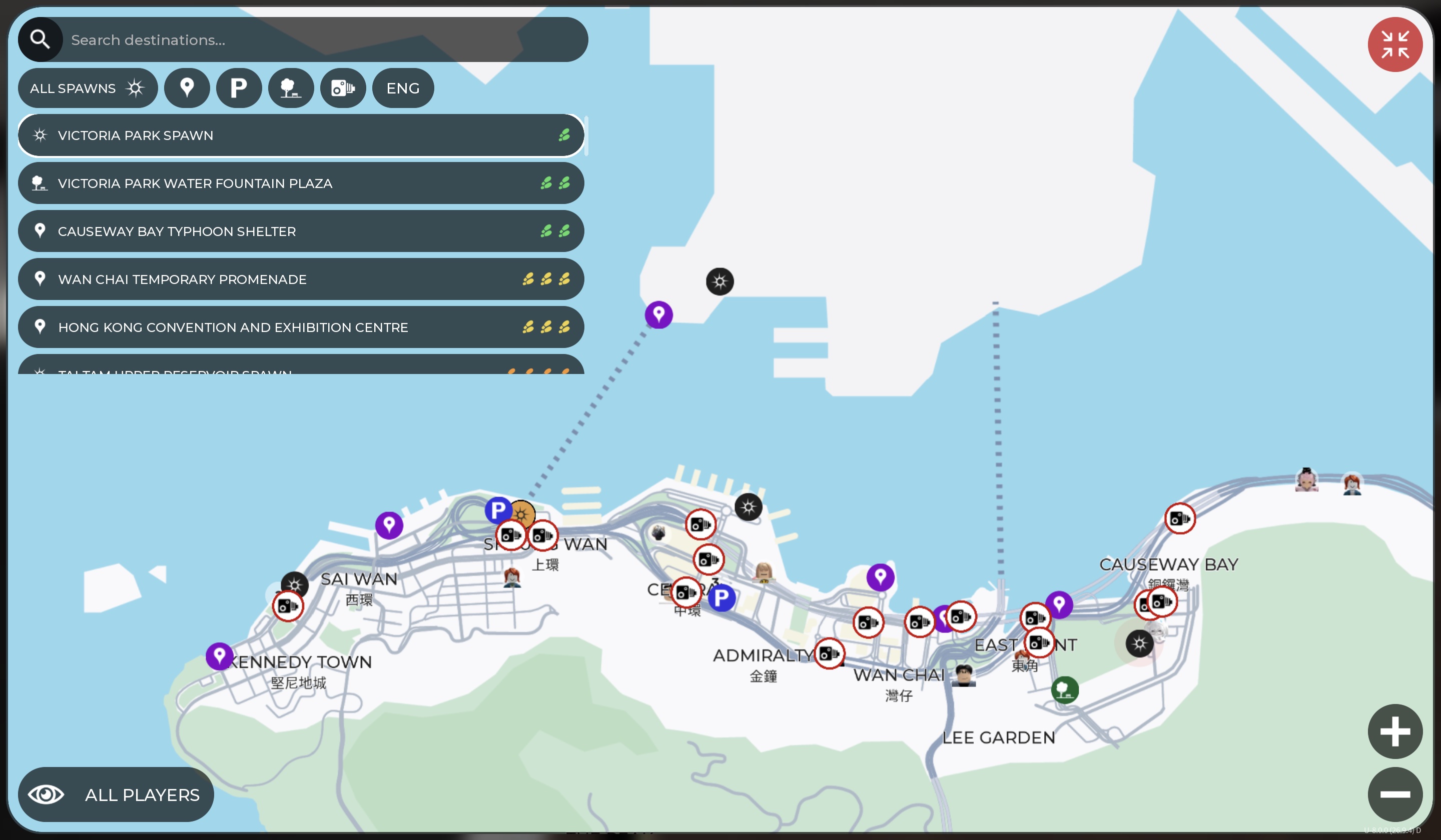 New Map UI with Spawn, Locations, Parking, Parks, Speed Cameras, Player and Player Cluster Pins & Toggles with Zoom In/Out and Chinese/English support / JusDrive