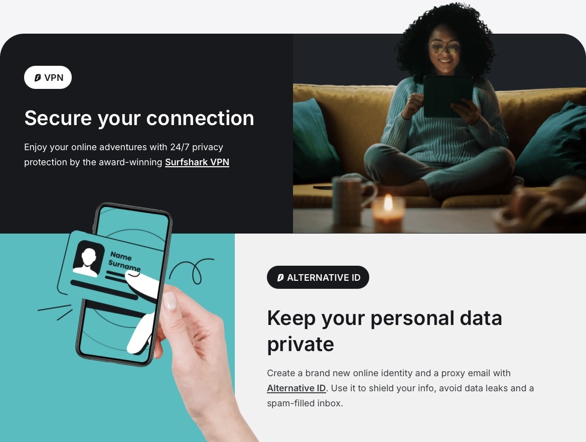 Access the web safely and privately / Surfshark