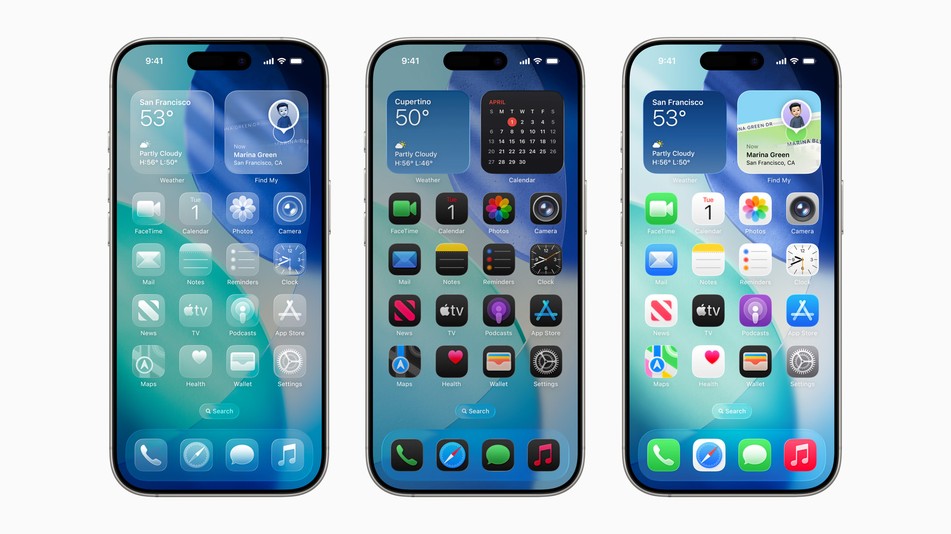 The iPhone devices show the new design with Liquid Glass.