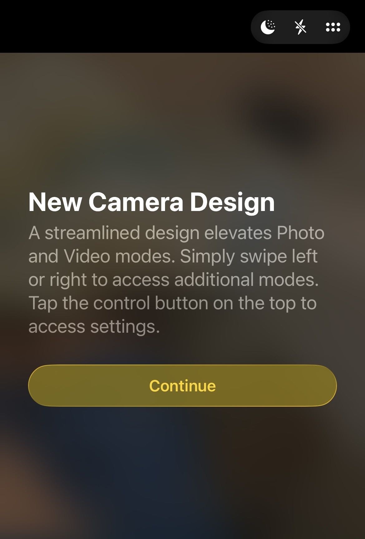 A new “Welcome” splash screen for Camera.