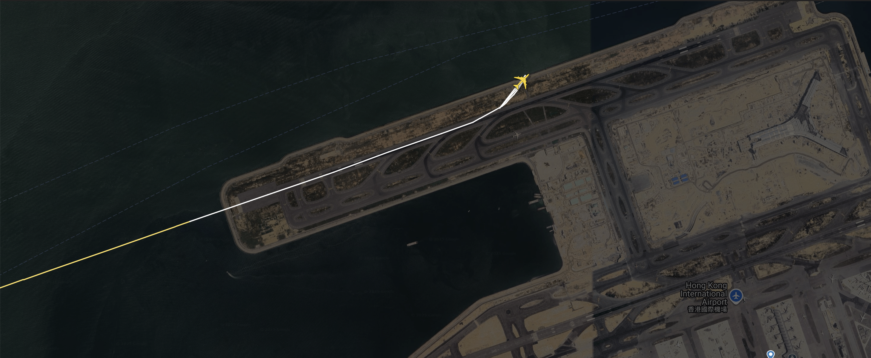 Flight path of Emirates EK9788 from Dubai to Hong Kong on October 20, 2025.