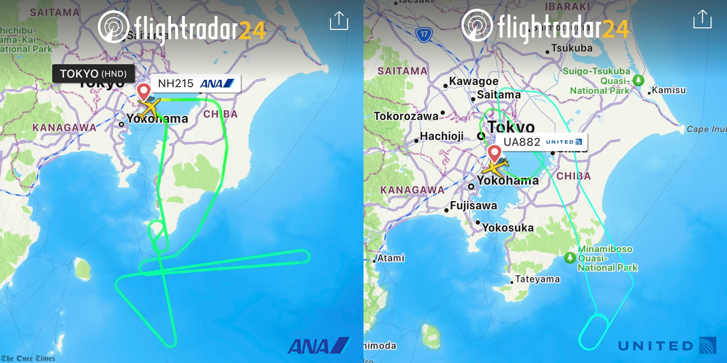 NH215 and UA882 diverting back to HND / flightradar24